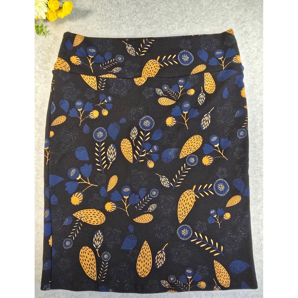 LuLaRoe Cassie Skirt Womens XL Black Floral Pencil Midi Stretch Bodycon Skirt